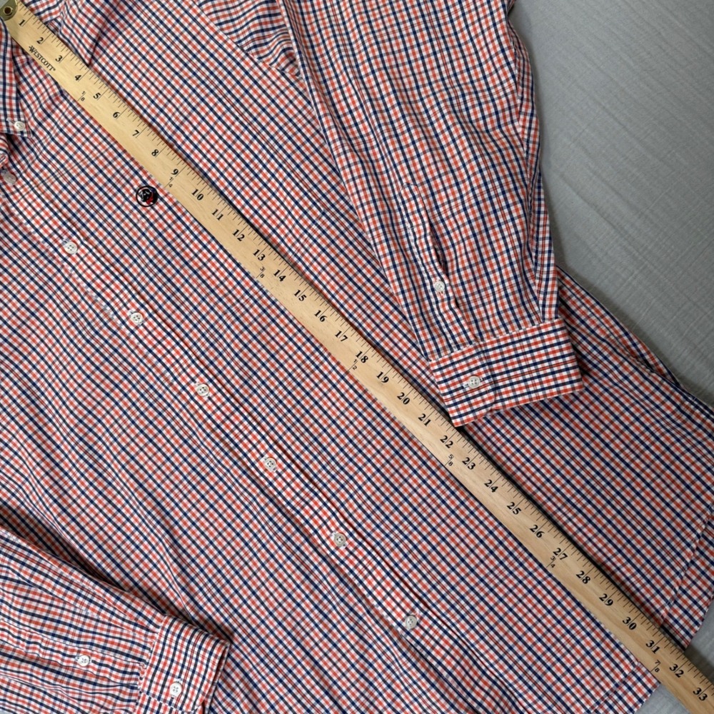 Southern Proper Mens Large Gingham Button Down Shirt Orange Blue 100% Cotton - Picture 5 of 6